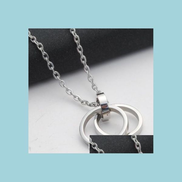 

pendant necklaces korean style cool double circle pendant necklace titanium steel hip hop jewelry for men women fashion r carshop2006 dhwrq, Silver