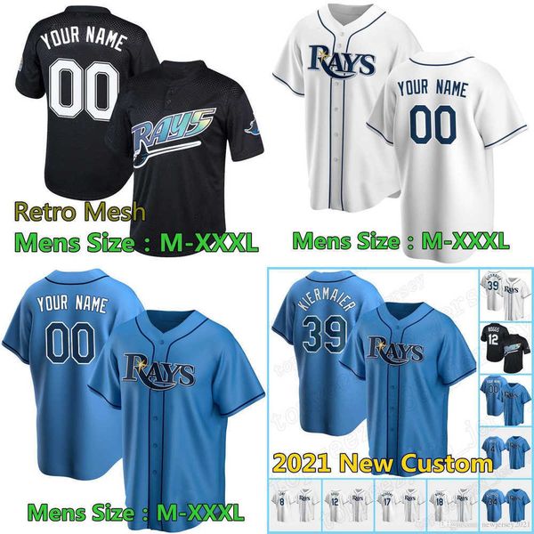 

39 kevin kiermaier custom 12 wade boggs 4 blake snell baseball 8 brandon lowe tampa jersey charlie morton bay austin meadows mems, Blue;black