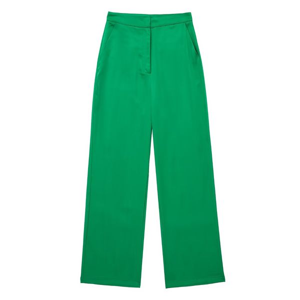 

autumn new women's pants side slit professional temperament commuting green high waisted straight pants, Black;white