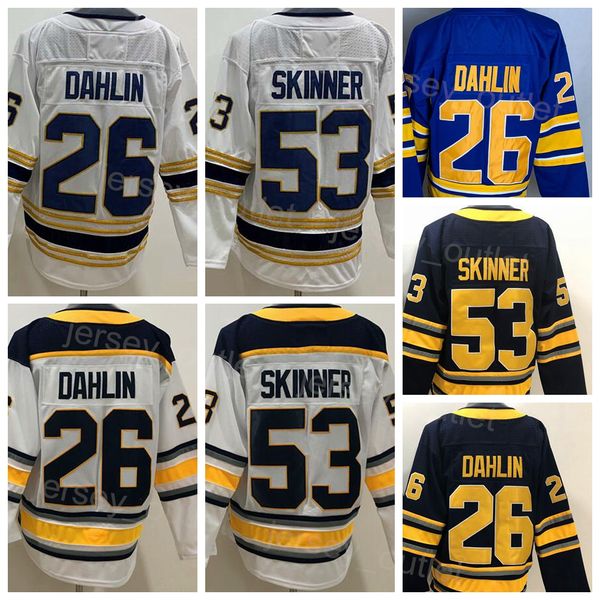 

men reverse retro hockey 26 rasmus dahlin jersey blank 53 jeff skinner heritage classic winter 50th anniversary navy blue purple white team, Black;red