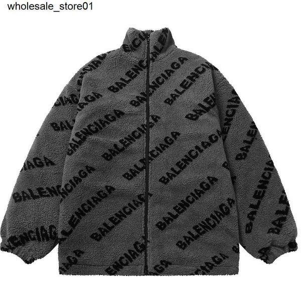 

men's jackets designer the balencaigass fashion brand overlaid letters thickened loose lamb wool streetwear coat, Black;brown