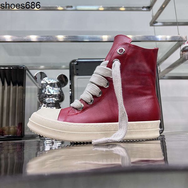 

round owens high jumbo lace up shoes main line thick sole red fashionable brand leather sneakers men rick women shoes