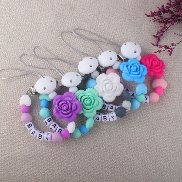 

baby pacifier holders silicone rose flower personalised name pacifier clips heart beads pacifiers newborn gift