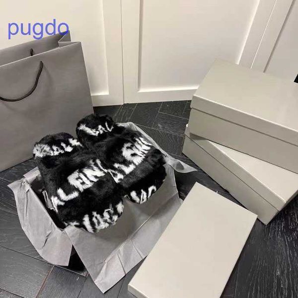 

2023 designer ba lenciaga winter slippers price family b letter one word wool women's 2023 autumn and new piece ls8u, Black
