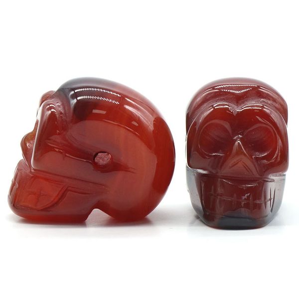 

23mm carnlian skull head statue hand carved gemstone human skeleton head figurines reiki healing stone for home office decoration, Black