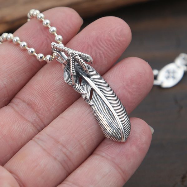 

925 sterling silver feather pendant necklaces eagle claw talon antique vintage gothic punk hip-hop handmade designer luxury jewelry accessor