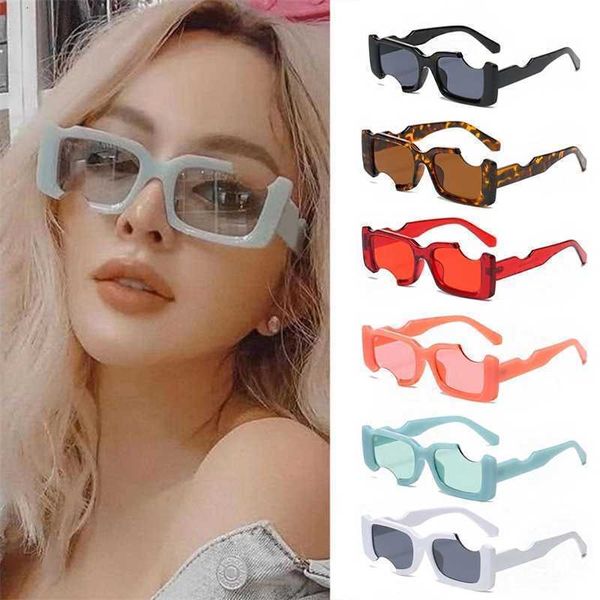 

2022 hip-hop square sunglasses women men off notch hole design white sun glasses blue ladies vintage shade eyewear uv protection, White;black