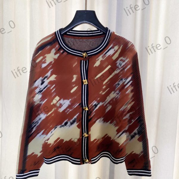 

brand womens sweaters full-body colour printing round neck triangular metal button knitted cardigans spring autumn warm fashion sweater wom, White;black