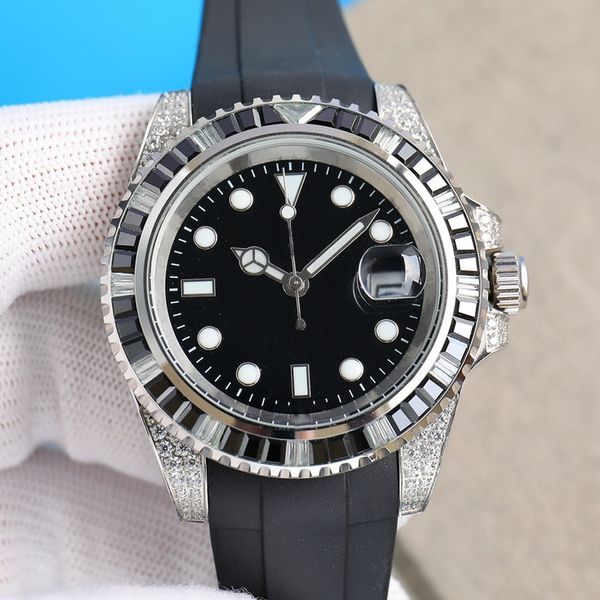 

fashion diamond watch mens watch automatic mechanical movement rubber strap luminous designer watches waterproof, Slivery;brown
