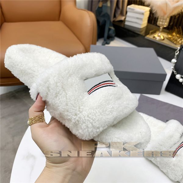 

women designer fuzzy slipper lady fashion comfort fluffy pantoufle fur slide shoes furry embroidery plush wool booties slippers bb for warm, Black