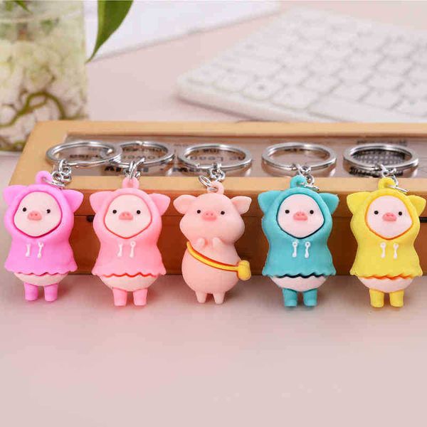

keychains cute raincoat pig bag pendant cute key doll creative, Silver