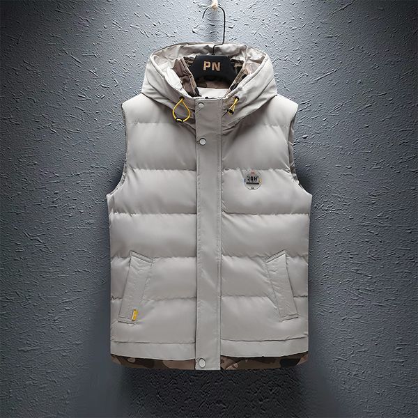 

men's vests winter cotton clip men's vest korean fashion handsome hooded vest shoulder men's casual outerwear vest teenagers, Black;white