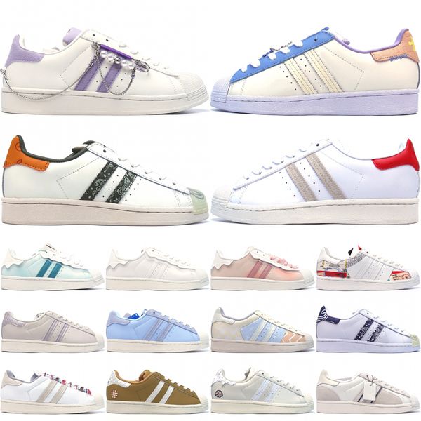 

original superstars 80s men women casual shoes leather designer sail ecru tint white collegiate navy focus orange plaid platform outdoor sne
