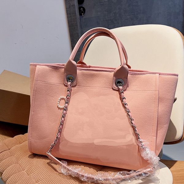 

tote cc beach bag famous chain totes bag shoulder bag shopping deauville women man large handbag purse pearl canvas designer crossbody