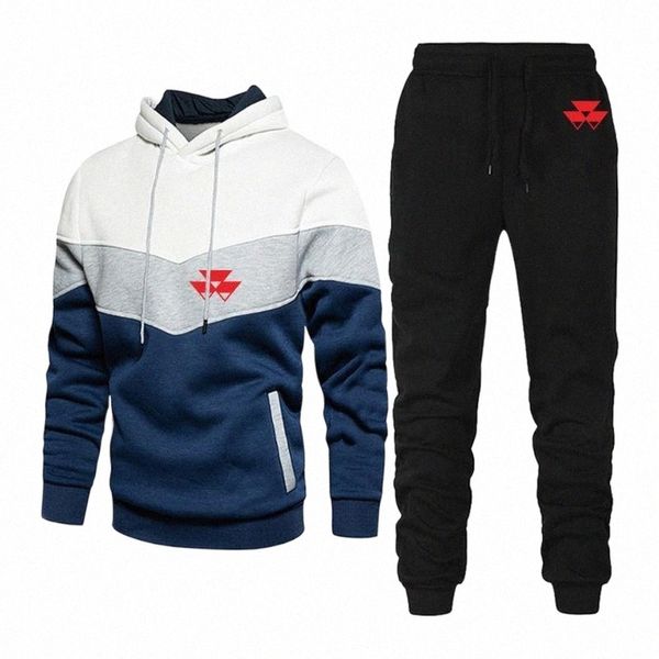 

men's tracksuits massey ferguson 2022 men's sportswear stitching long-sleeved hooded suit hoodie pants fleece two-piece setmen&#03, Gray