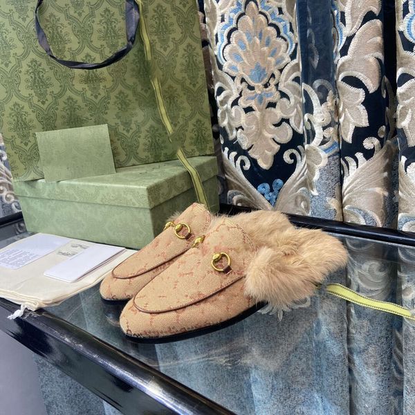 

2022 designer furry slippers womens fluffy faux fur slides fuzzy sandals open toe fashion flat shoes indoor outdoor 34-41, Black