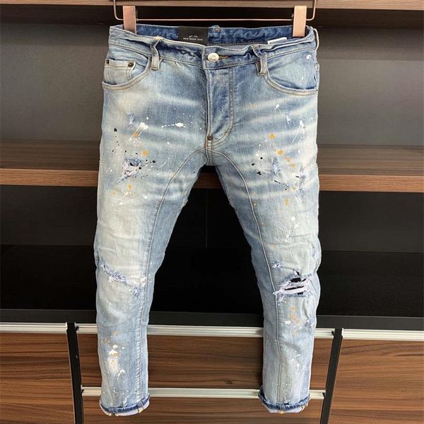 

2022 jeans new mens luxury designer d2 denim jeans holes trousers dsquare biker pants 2#a368224r, Blue
