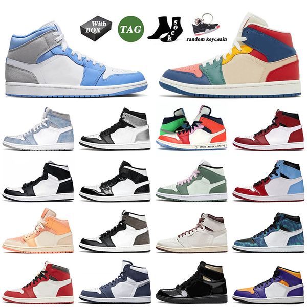 

with box 2022 arrival basketball shoes 1 1s university blue mid se multi-color heirloom lakers taxi bubble gum silver toe twist white black
