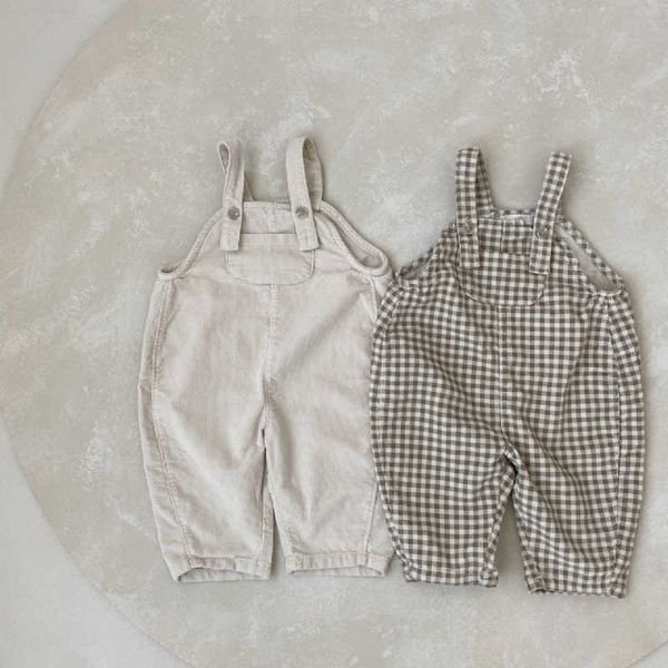 

rompers 03y newborn baby girl simple plaid overalls boy casual solid cotton romper autumn new loose comfortable jumpsuit one piece j220922, Blue