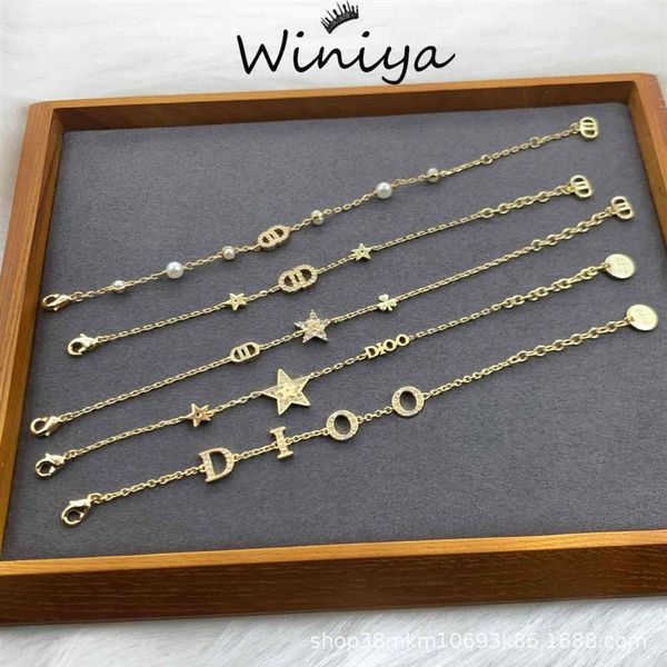 

factory whole and retail d family new brass letter diamond five pointed star bracelet feminine style fashion jewelry229p, Black