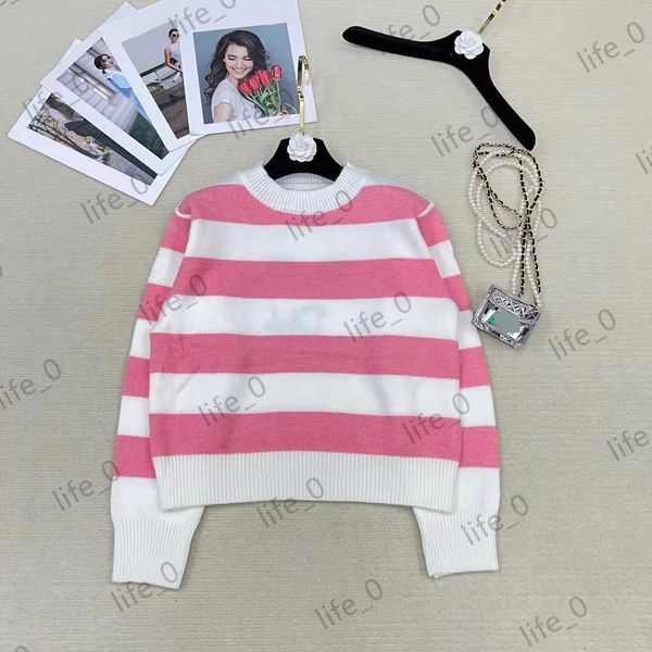 

fashion womens sweaters casual joker wide stripe printed back knitwears regular round neck pullover sweater warm brand designer woman cardi, White;black