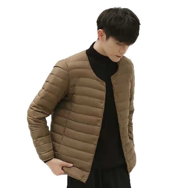 

men's down parkas two wear autumn winter men o-neck coat ultra light white duck jacket male thin short outwear plus size 3xl 2077 g2209, Black