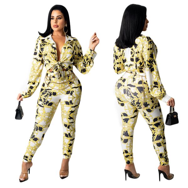 

fashion print two piece pants women casual shirt and legging 2pcs sets outfits ship, White