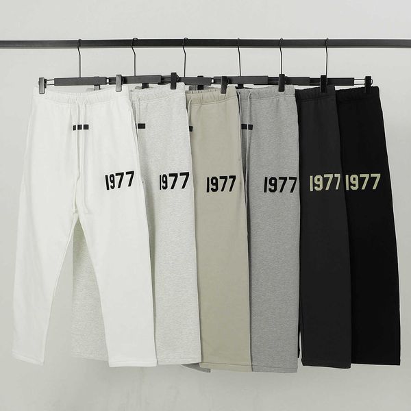 

2022 fashion brand essentia pure cotton pants for men and women in autumn and winter new style season 8 high street straight 1977 flocked lo, Black
