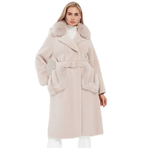 

womens fur faux pudi winter warm real wool coat jacket vest lady over size parka trench with collar h2103 220930, Black