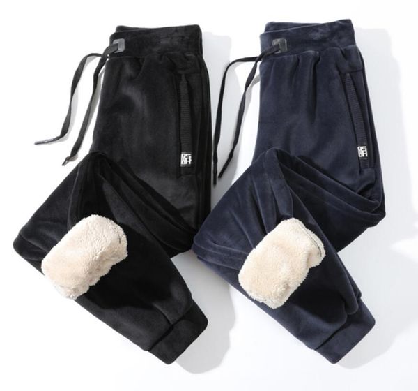

winter fleeced and thickened tracksuit pants men's trousers lamb straight leg loose large size thermal pant mmmdllh99, Black