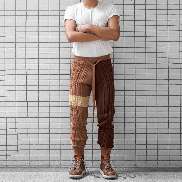 

men's pants spring europe american style trousers slim knit men's feet cropped trousers color matching sport sweatpants joggers ho, Black