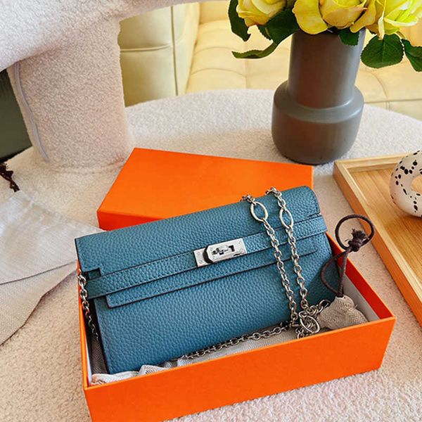 

chain crossbody bags women coin purse clutch bag fashion plain cowhide genuine leaher silver hardware buckle lock decoration internal zipper