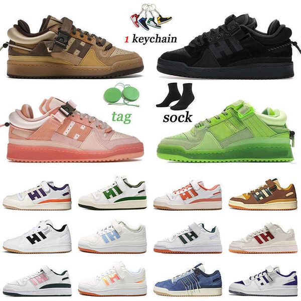 

2022 flat forum low platform designer sneakers casual shoes running bad bunny buckle brown pink easter volt bright blue og mens women sports, Black
