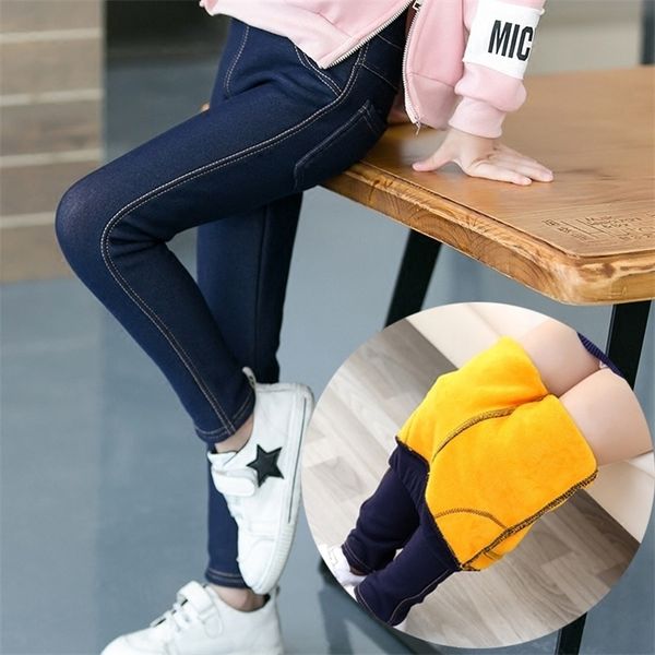

trousers winter pants for girls children warm leggings kids slim trousers thick velvet jeans 311years baby girl stretch pencil pants 2201006, Blue