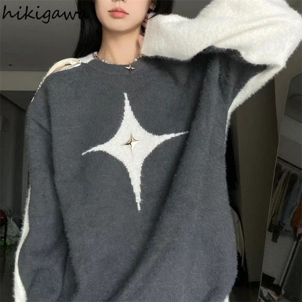 

women's sweaters oversized sweater women pull femme zipper off shoulder jumper clothes for teens y2k fashion knitted pullovers coat 27, White;black