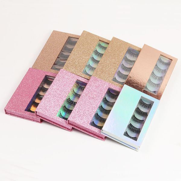 

5 pairs 3d mink eyelashes with glitter box natural crossy false eye lashes daily makeup