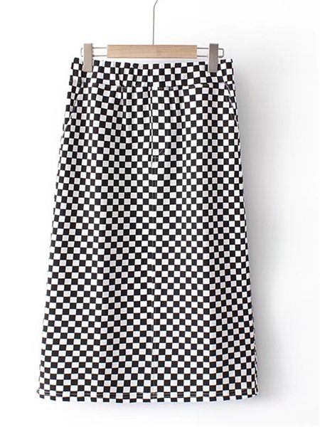 

plus size dresses plus size clothing for summer skirt high waist and pockets on both sidesblack and white plaid big size pants fit for plump, Black