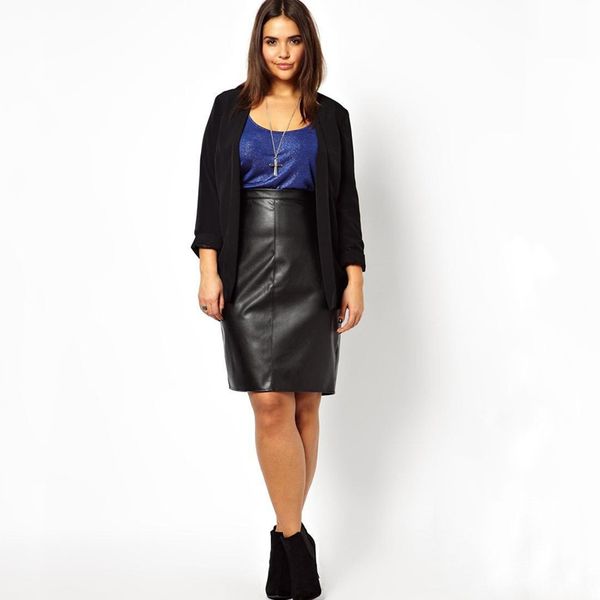 

plus size dresses plus size elegant pu leather skirt women high waist solid black straight spring autumn casual formal office midi skirt 6xl