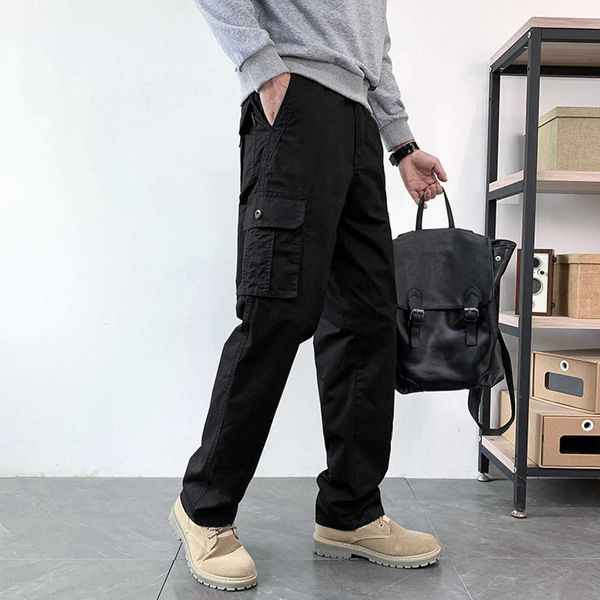 

men's pants chef work cargo for men slim fit 6 foam mens fashion casual loose cotton pocket lace up overall g220929, Black