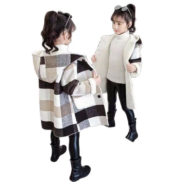 

jackets autumn winter girls casual jackets warm hooded outerwear fashion woolen long coat children clothing teeange girls outfits 12 14y 220, Blue;gray