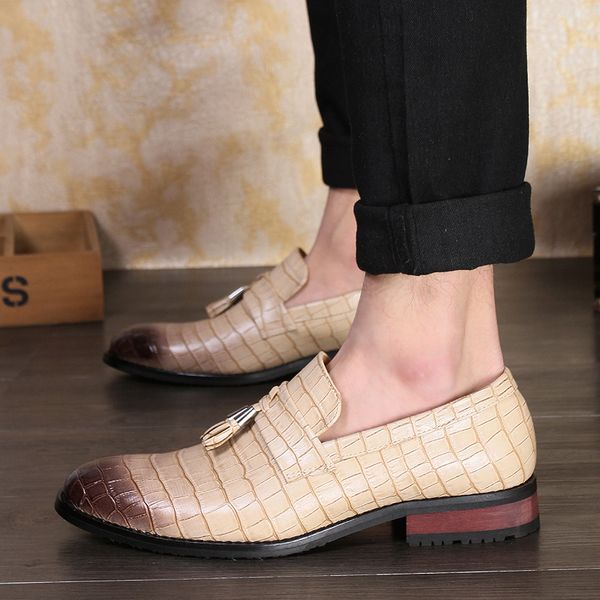 

luxury crocodile oxford shoes pointed toe one stirrup vintage tassel men's fashion formal casual shoes business shoes large sizes 38-47, Black