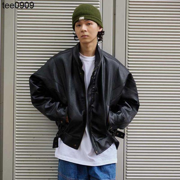 

2022 new designer stereo cutting locomotive men's leather jacket loose trend autumn coat men, Black;brown