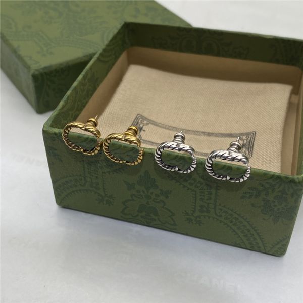 

delicate twist charm earrings ladies simple style studs golden silver designer eardrops letter steel seal dangler with box