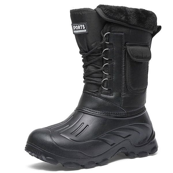 

boots men winter warm waterproof sneakers outdoor activities fishing snow work male footwear shoes 220930, Black