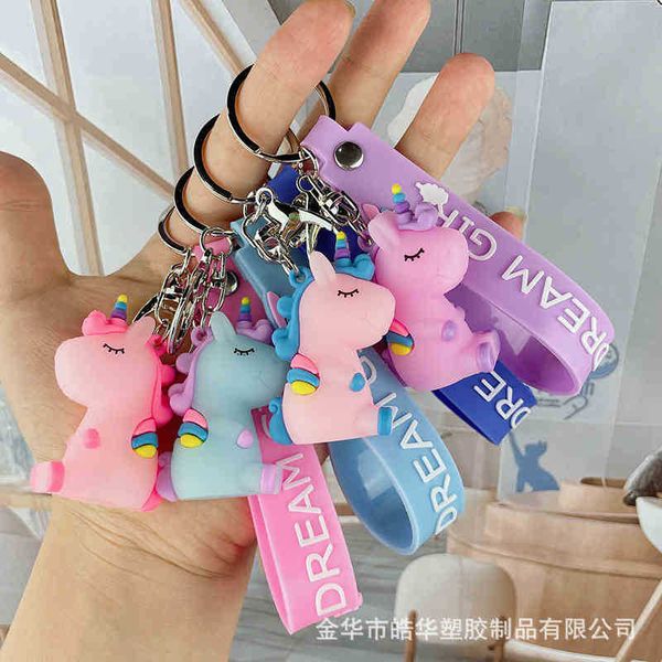 

keychains rainbow cute unicorn cartoon key car doll ring pendant creative bag, Silver