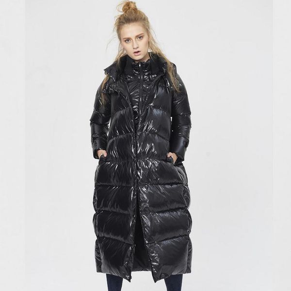 

women's down parkas s5xl fashion winter fashion waterproof duck down parkas female fake two pieces bat sleeved super long thick warm co, Black
