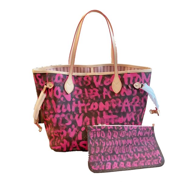 

fashion women iv accessories graffiti totes bag luxury designers paris brand l letters printed shopping tote genuine leather handbags with p