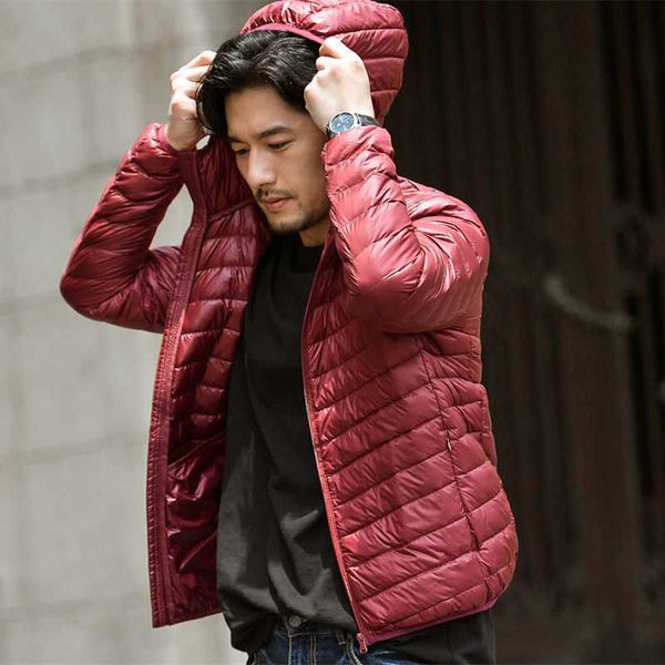 

men's down parkas 2021 men autumn winter new light white duck jackets short hooded outwear male lightweight youth slim coats w870 g2209, Black