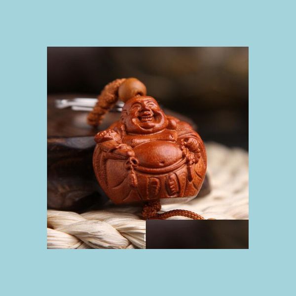 

key rings smiling buddha peach wood keychain key ring for women men fashion car handbag decoration jewelry natural-wood keyr vipjewel dh0rw, Slivery;golden