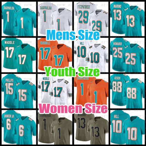 

men women tua tagovailoa football jersey tyreek hill jaylen waddle dan marino xavien howard austin jackson andrew van ginkel byron jones emm, Black;red